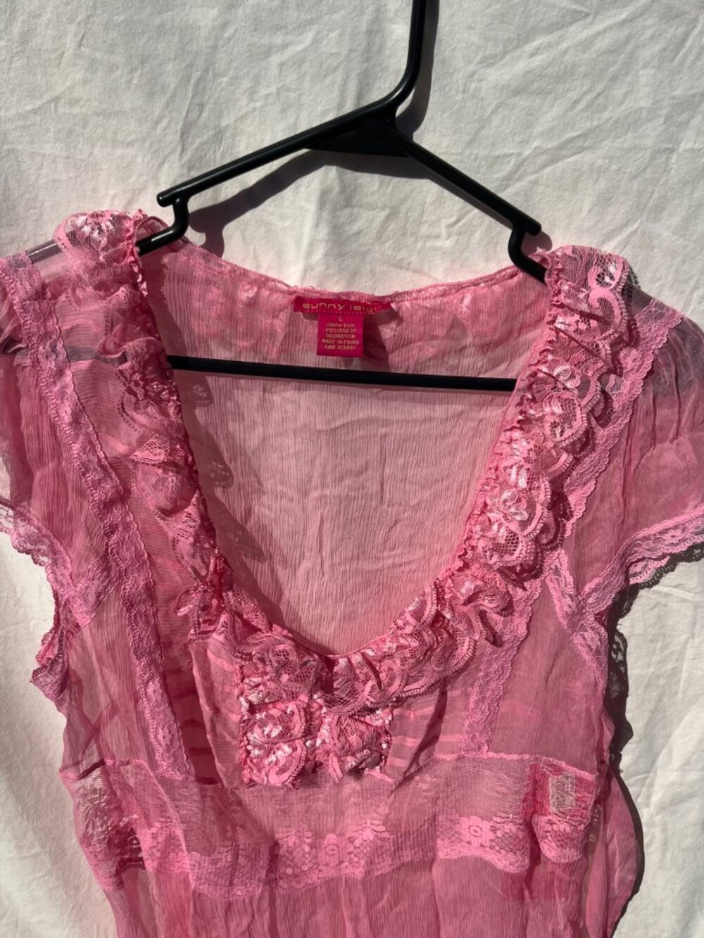 Sunny Leigh Womens Silk Ruffle Baby Doll Tie Top Pink Size L. - Picture 2 of 6